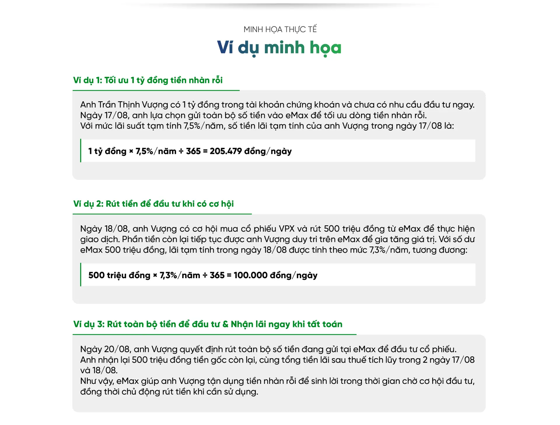 Ví dụ minh họa tính lãi suất eMax VPBankS